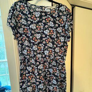 LOFT dress navy blue floral Size L NWT